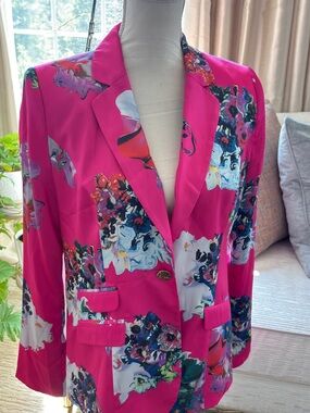 Cynthia Rowley Hot Pink Floral Print Blazer